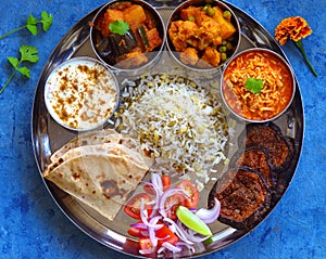 Traditional Indian Thali or Indian Gujarati meal