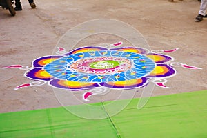 Traditional indian wedding ceremony in Hinduism : Rangoli design for welcome