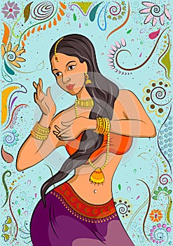 Traditional Indian woman in dancing pose