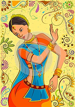 Traditional Indian woman in dancing pose