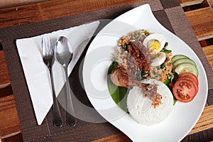 Traditional indonesia food named nasi urap