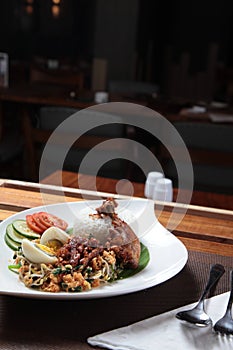 Traditional indonesia food named nasi urap