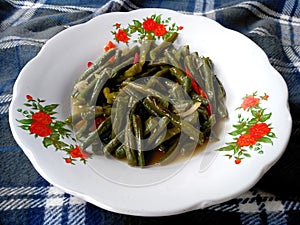 traditional indonesian culinary food. Masakan Plecing Kacang Panjang Khas Bali or long beans