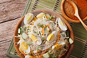 Traditional Indonesian salad gado-gado closeup. Horizontal top v
