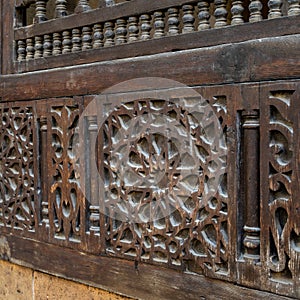 Traditional interleaved wooden decorated arabesque unit, Old Cairo, Egypt photo