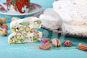 Traditional Iranian and Persian pieces of white nougat dessert s