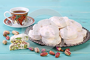 Traditional Iranian and Persian pieces of white nougat dessert s