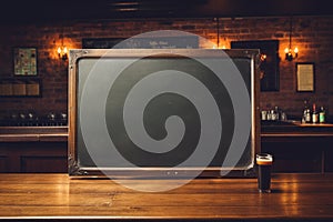 Traditional irish pub interior with empty vintage blackboard