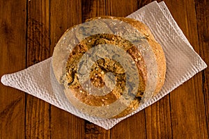 Traditional Irish Soda Bread Made For St. Patrick`s Day Served On Wooden Table