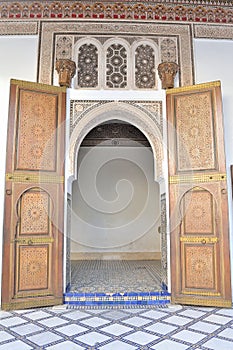 Traditional Islamic door in palace Bahia Marrakesh photo