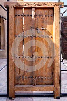 Traditional islamic wooden carved doors of Al Shindagha Historic Neighbourhood, Al Fahidi, Dubai, UAE