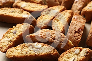 Traditional Italian almond biscuits Cantucci, closeup