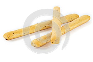 Traditional italian breadsticks isolated on white background. Grissini sticks