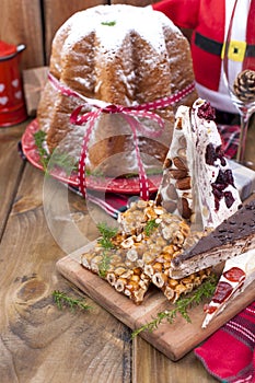 Traditional Italian Christmas fruit cake Panettone Pandoro with