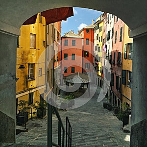 Traditional italian colorful houses at sunny day