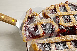 Traditional Italian crostata filled with raspberry jam. Italian dessert with original recipe. photo