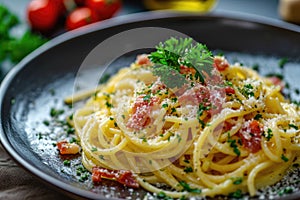 Traditional italian dish spaghetti carbonara