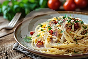 Traditional italian dish spaghetti carbonara