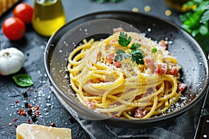 Traditional italian dish spaghetti carbonara