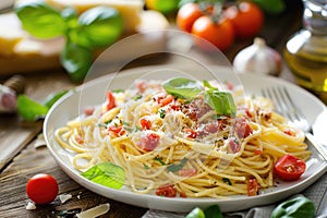 Traditional italian dish spaghetti carbonara