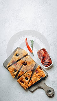 Traditional Italian Focaccia with tomatoes