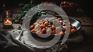 Traditional Italian gnocchi with tomato sauce and parmesan cheese