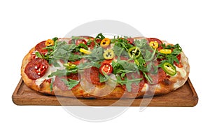 Traditional Italian Pizza served on wooden plate