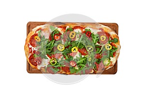 Traditional Italian Pizza served on wooden plate