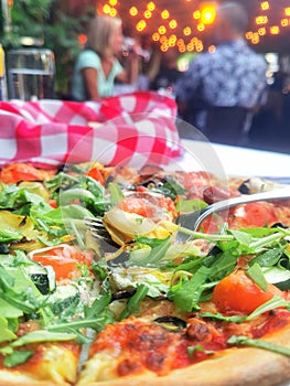 Traditional Italian Pizza, Napoli, Tomato, Vegetables, Restaurant, European, Artichaults, Fork, Cucina, Olive, Cuisine, Italy photo