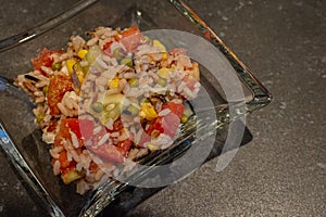 Traditional italian rice salad and vegetables in a bowl