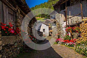 Traditional Italian rural houses in Val Aoste, Italy