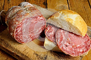 Traditional Italian salami and sandwich