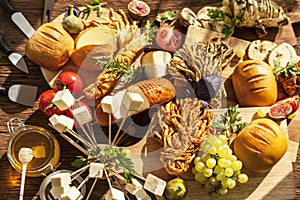 Traditional Italian Smoked cheese, Traditional Polish smoked cheese, Chechil cheese on the Wood background. Smoked cheese  on a