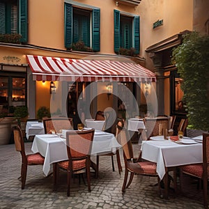 A traditional Italian trattoria with outdoor seating, checkered tablecloths, and delicious food Authentic and charming ambiance3