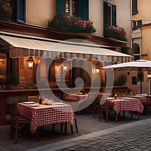 A traditional Italian trattoria with outdoor seating, checkered tablecloths, and delicious food Authentic and charming ambiance4