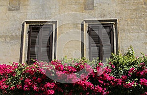 Traditional Italian windows with shutters in one of the houses o