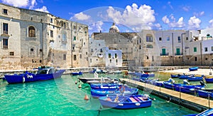 Traditional Italy - white town Monopoli with colorful fishinng boats. Puglia, Italy photo