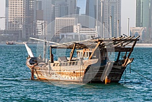 Traditional jalibut dhow boat in Qatar photo