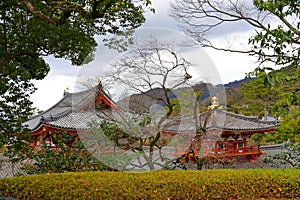 Traditional Japanese architecture in the Byodoin Complex at the city of Uji, Kyoto