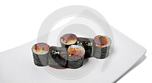 Traditional japanese avocado sushi roll.