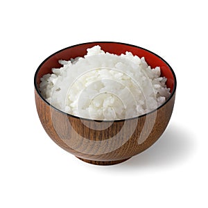 Traditional Japanese bowl with cooked white rice