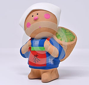 Traditional Japanese Clay Doll of a Farmer