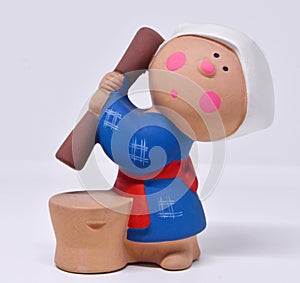 Traditional Japanese Clay Doll of a Peasant