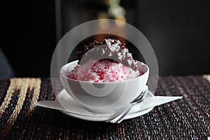 Traditional Japanese Dessert , A Bowl of Red Bean Sweet with red ice