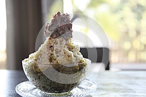 Traditional Japanese Dessert , A Bowl of Red Bean Sweet with red ice