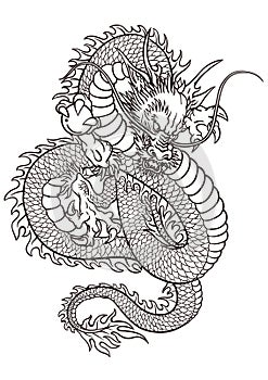 Traditional Japanese Dragon tattoo flash set. Set of labels and elements. Vector set illustration template tattoo