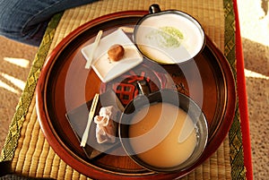 Traditional japanese drinks in Okayama Korakuen garden