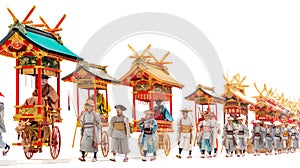 Traditional Japanese festival procession with elaborately decorated mikoshi (portable shrines) photo