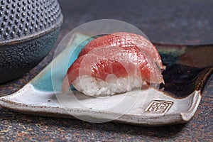 Traditional japanese food - nigiri sushi served on a plate