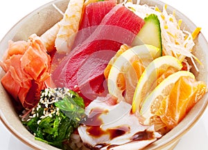 Traditional japanese food -salad with raw seafood.